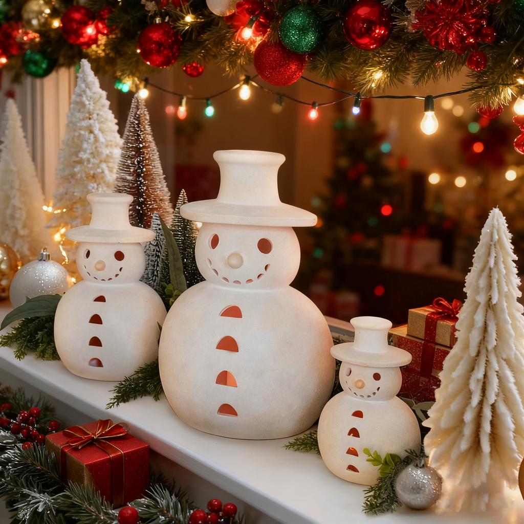 Christmas Decorations - Handmade Snowman Figurine - 1 Pack Winter Holiday Rustic Unique Decor For Home Table Room Indoor Outdoor