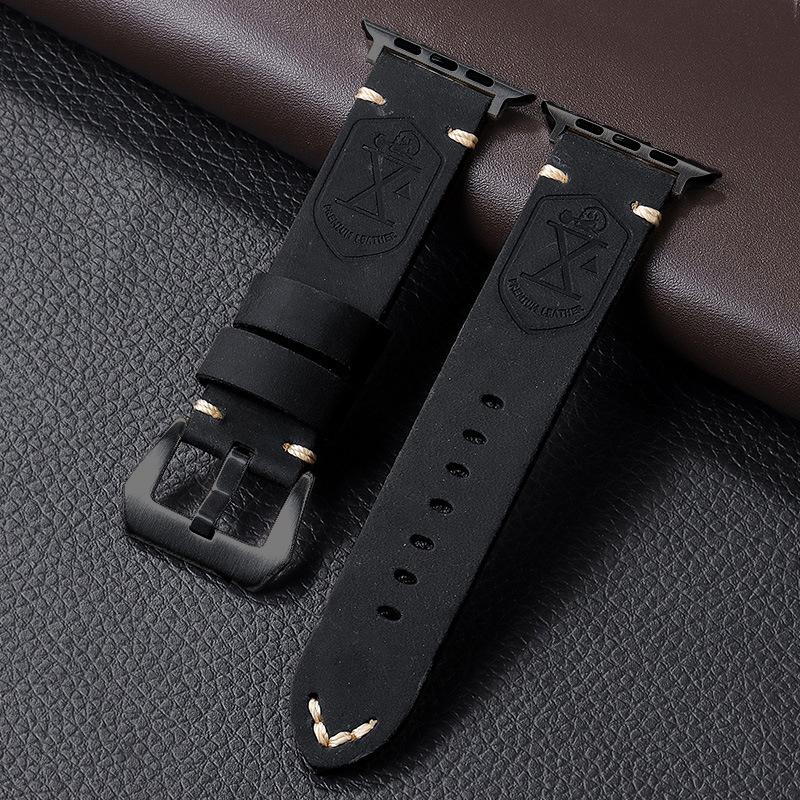 Retro Första lager Ko Läderrem för Apple Apple Watch8 Tryckt Klockarmband 49mm Herrarmband
