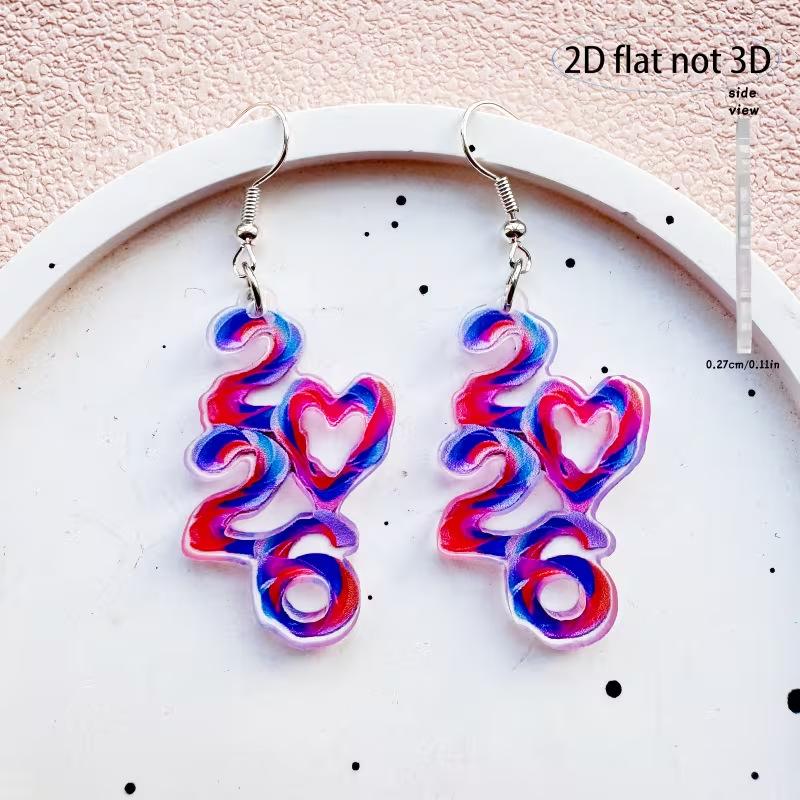 Colorful Digital 2026 Love Earrings European and American Fashion Valentine s Day New Year Jewelry Cute Digital Earrings