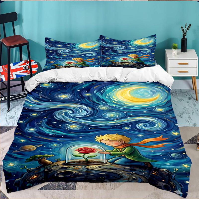 3PCS Little Prince Bedding Set,Including 1pc Duvet Cover And 2pcs Pillowcases Perfect for Bedroom, Dormitory, Large size Fan Christmas gift