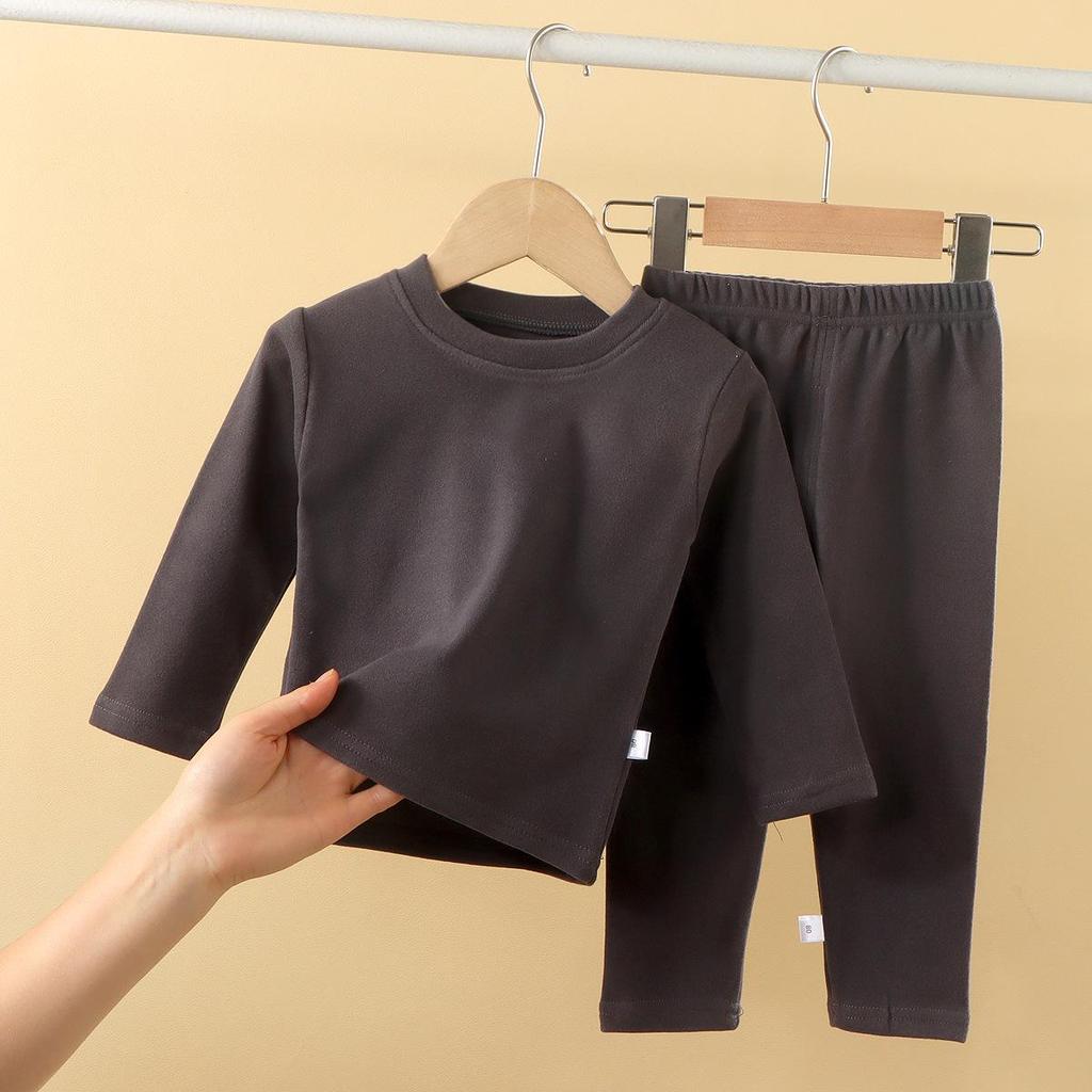 Children's Soft Solid Color Pajama Set for Autumn/Winter - Girls' and Boys' Homewear