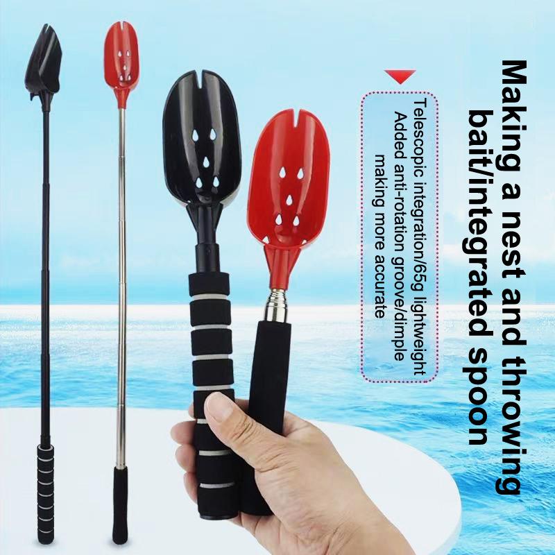 Bait Throwing Spoons Retractable Fish Bait Casting Scoop Lightweight Long Handle Non Slip Fishing Tackle Accessory