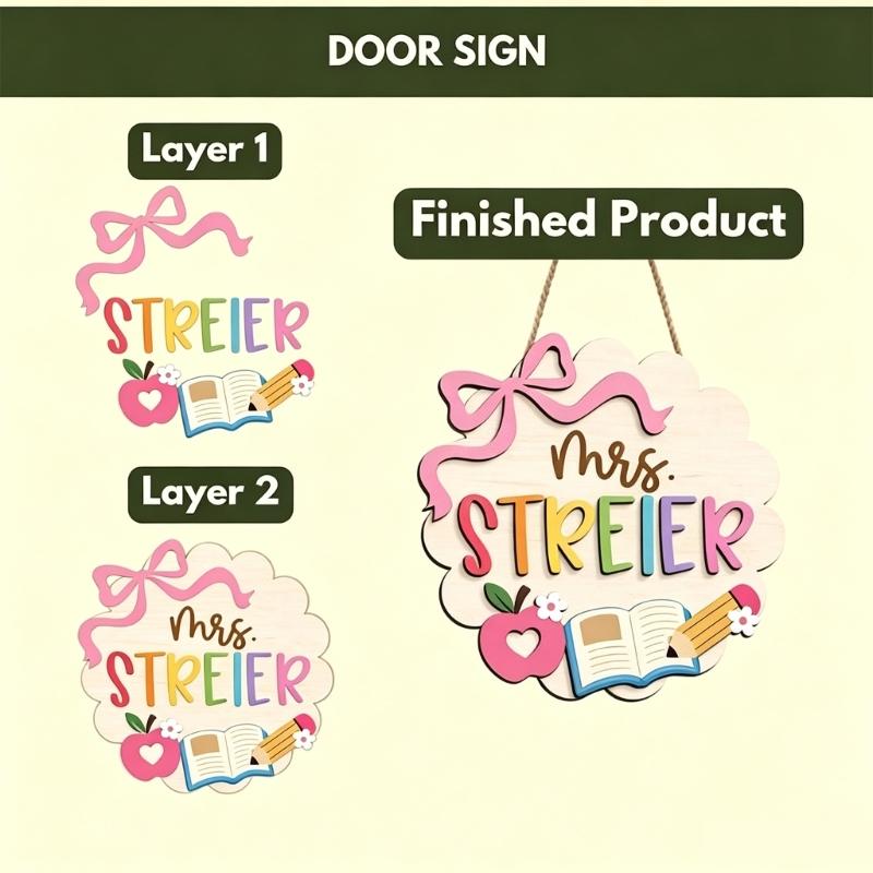 Teacher Door Sign For Classroom Door Decorations Classroom Welcome Sign for Teachers, Wood School Plaque with Rope Cord for First Day Entry Display