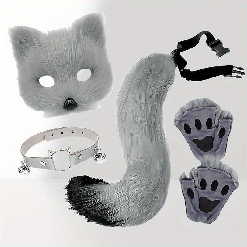 Halloween Cosplay Beast Claw Plush Gloves Fox Ears Animal Ears Tail Set Mask Accessories Costume Party Outfit For Women Adults