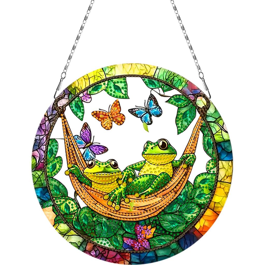 Stained Art DIY 2D Flat Acrylic Hanging Diamond Art Set 24x24cm Double Side Print Single-Sided Rhinestone for Adults Home Decor
