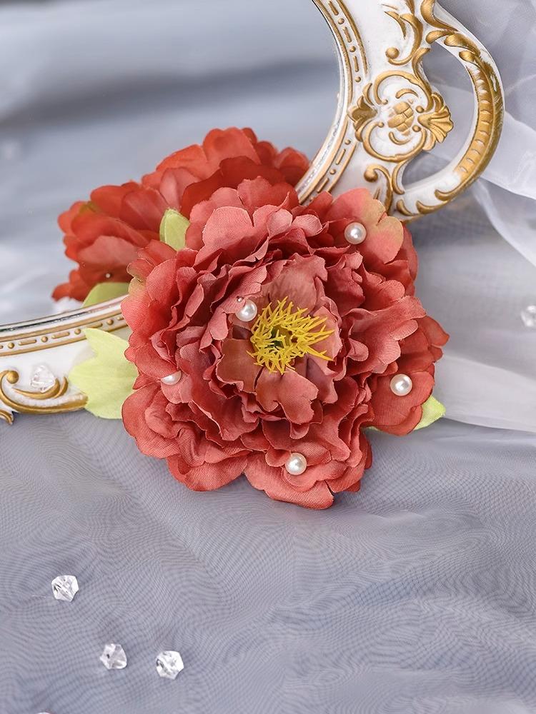 Peony flower, Hanfu headgear hairpin antique silk flower fresh jewelry accessories flower hair accessories headgear clip