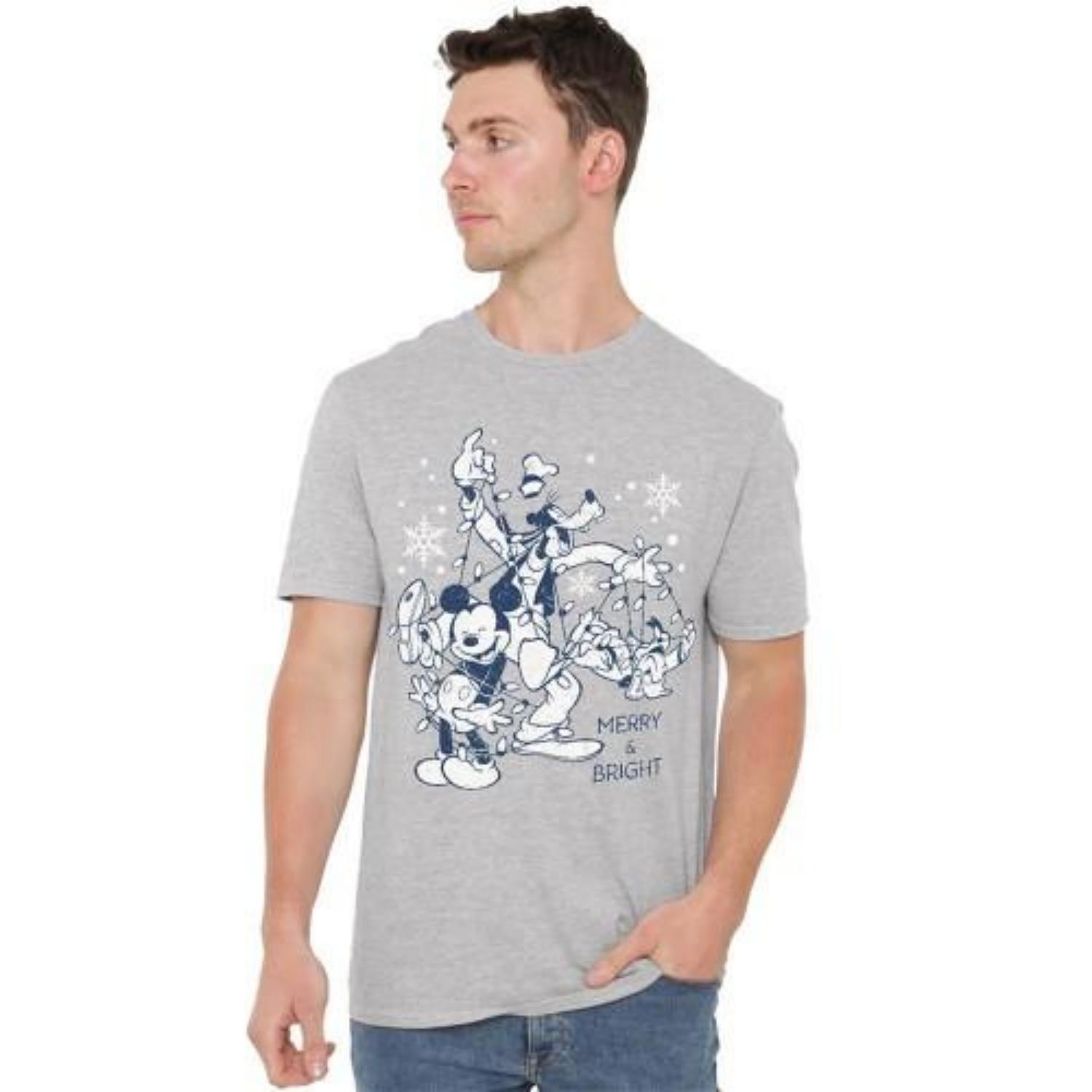 Disney Unisex Adult Merry, Bright And Tied Up In Lights Mickey Mouse Vintage Christmas T-Shirt XXXXL