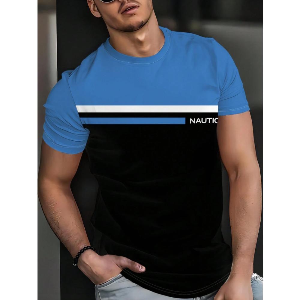 

Hot Sale Men s Striped Letter Printed T-Shirt Short Sleeve Crew Neck T-Shirt Vacation Casual Men s Summer Breathable Outdoor Top XS