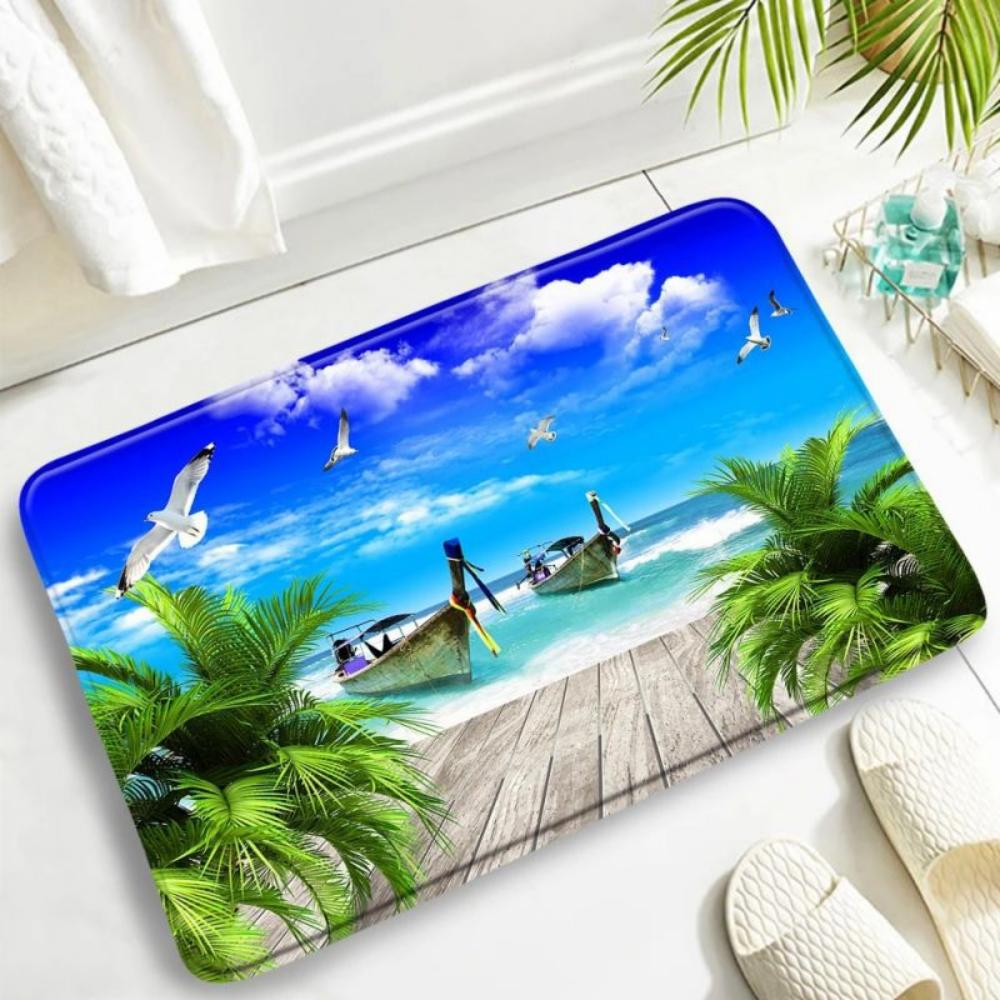 Coastal Ocean Beach Themed NonSkid Rug Waterproof Door Mat for Kitchen Entrance Living Room Bedroom All Season Floor Mat Decor