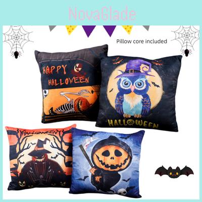 Funny Halloween Printed Plush Cushion Toy For Office And Living Room Decor Wholesale 40cm*40cm Owl And Pumpkin Ghost Design