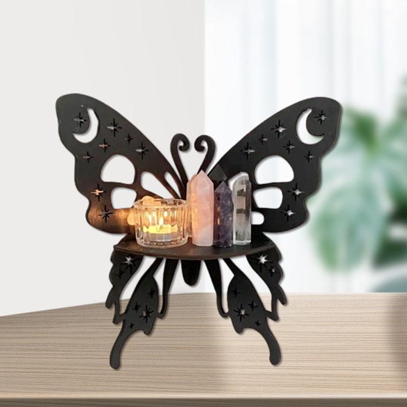 Butterfly Corner Shelf Wooden Crystal Display Shelf Wall Mounted Corner Organizer for Corner Bedroom Bathroom Kitchen Shelf