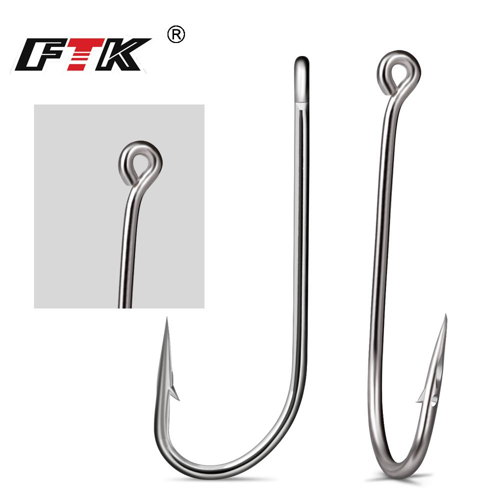 FTK High Carbon Steel Fishing Hooks 30-100Pcs Fishing Hooks Strong Sharp Needle Point Barbs Ringed Eye Fishing Octopus Hooks