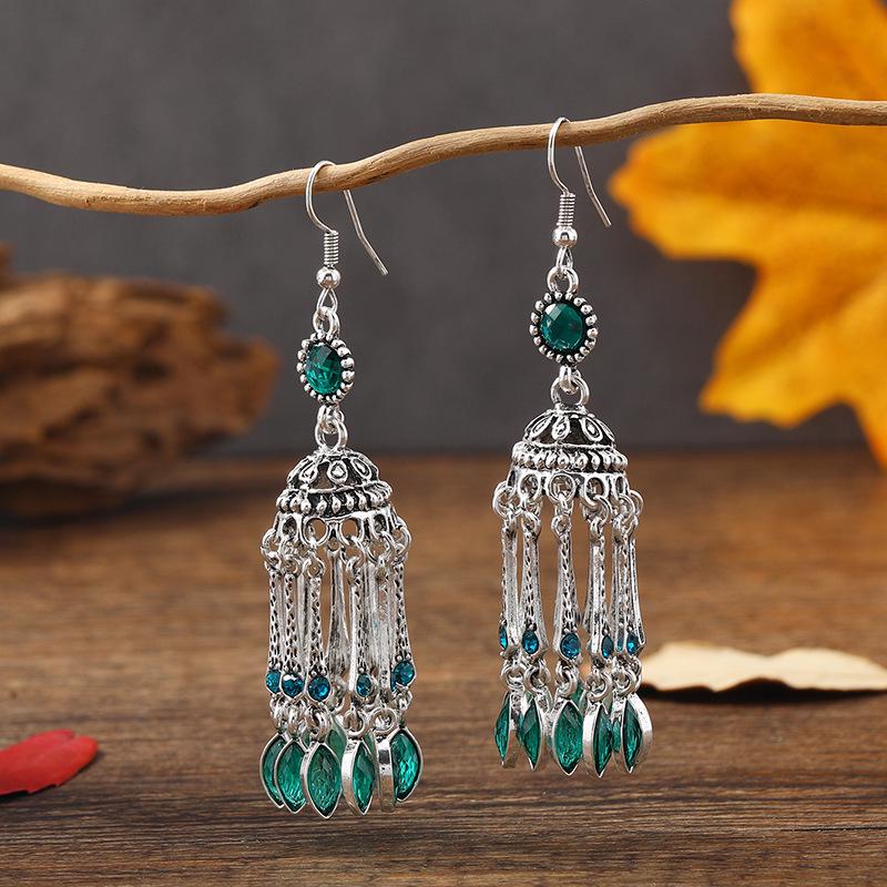 Bohemian Rhinestone Bell Tassel Earrings: Exotic Indian Ethnic Style