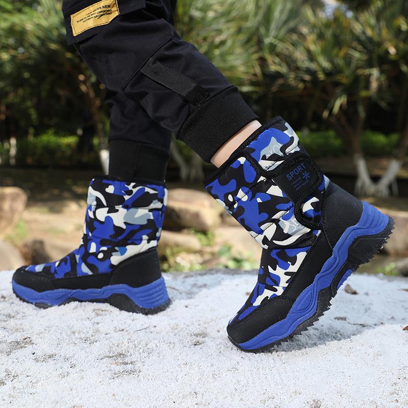 Children's Velcro High Top Velvet Warm Snow Boots Cotton Shoes for Boys and Girls Student Cotton Shoes