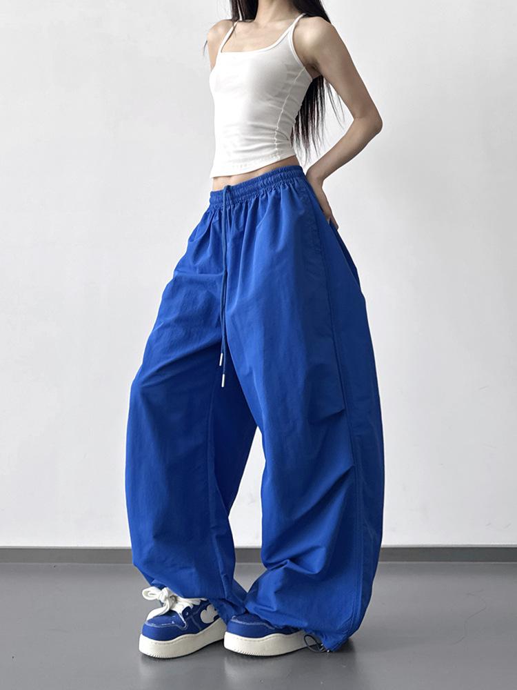2026 Spring/Summer Women's Blue High-Waisted Wide-Leg Cargo Pants