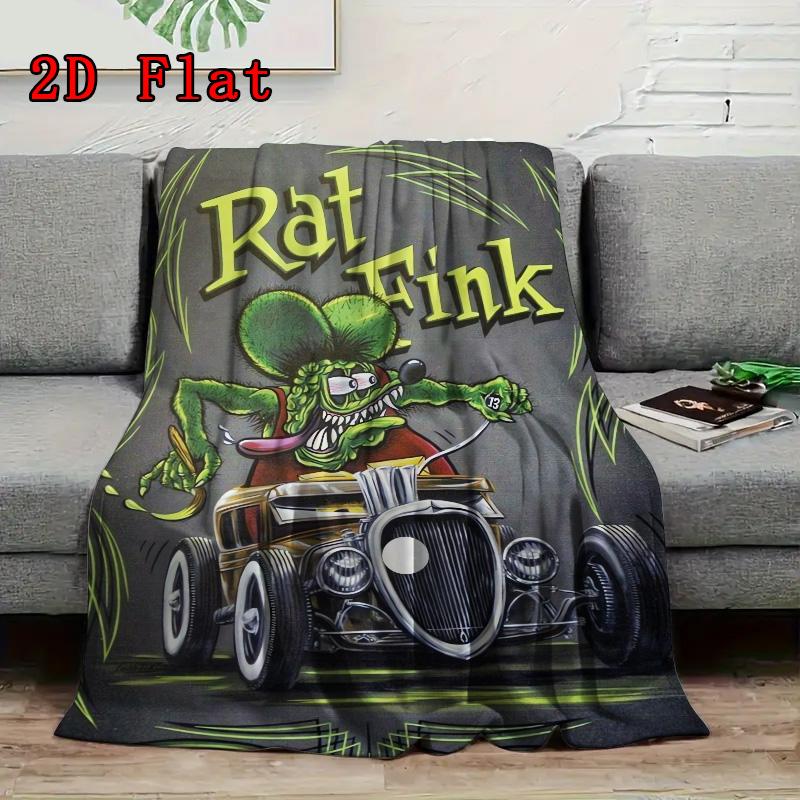 Rat Fink 2D Flat Pattern Flannel Blanket High quality All Seasons Warmth and Comfort Perfect for Christmas Gifts.
