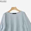ZANZEA Women Casual O-neck 3/4 Sleeve Loose Pleated Blouse