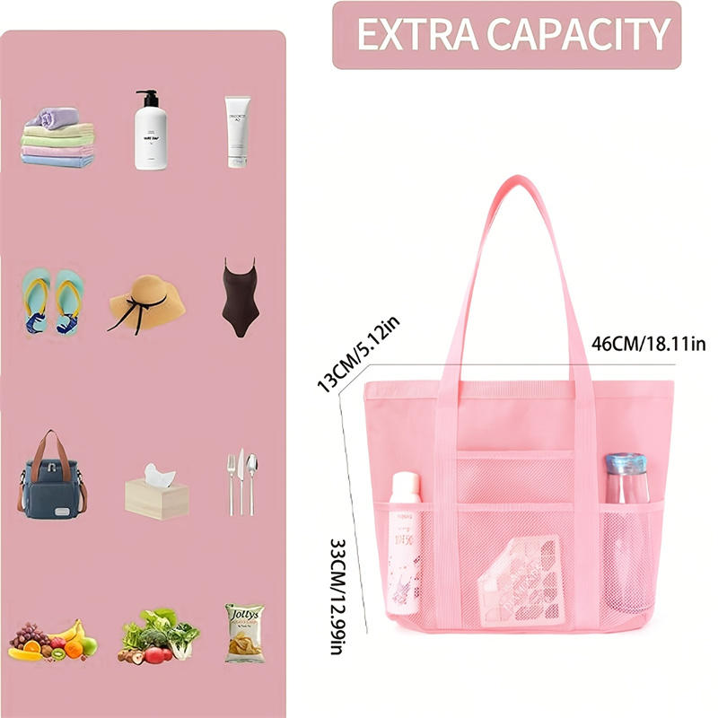 1Pcs Mesh Beach Bag Extra Large Lightweight Foldable Sandproof Tote Bag for Women for Family Vacation Beach Trips Store Beach Essentials