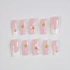 Gentle Pink 3D Flower French Nails with Starfish Gold Accents, Short Square - 24 Pieces