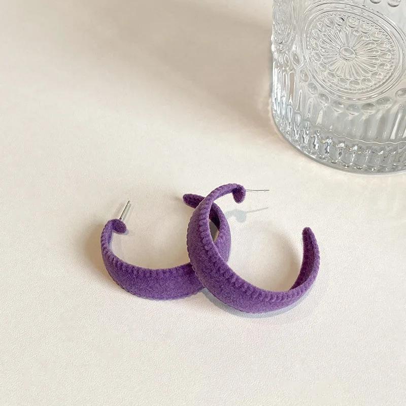 Winter Autumn Goose Down Hoop Earrings Women Girls Trendy Large Hoop Earrings Sky Hoop Earrings Jewellery Party Wedding Gift purple