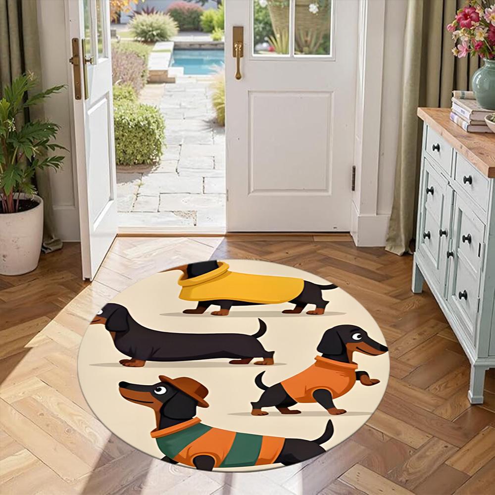 Dachshund Round Floor Rug Suitable for Kitchen Playrooms Game Room Study room Antislip Round Carpet Office home decor