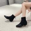 Fashion Spliced Suede Low Heel Single Shoes Fall New Square Toe Rear Zip Anti-Slip Wear-Resistant Shoe