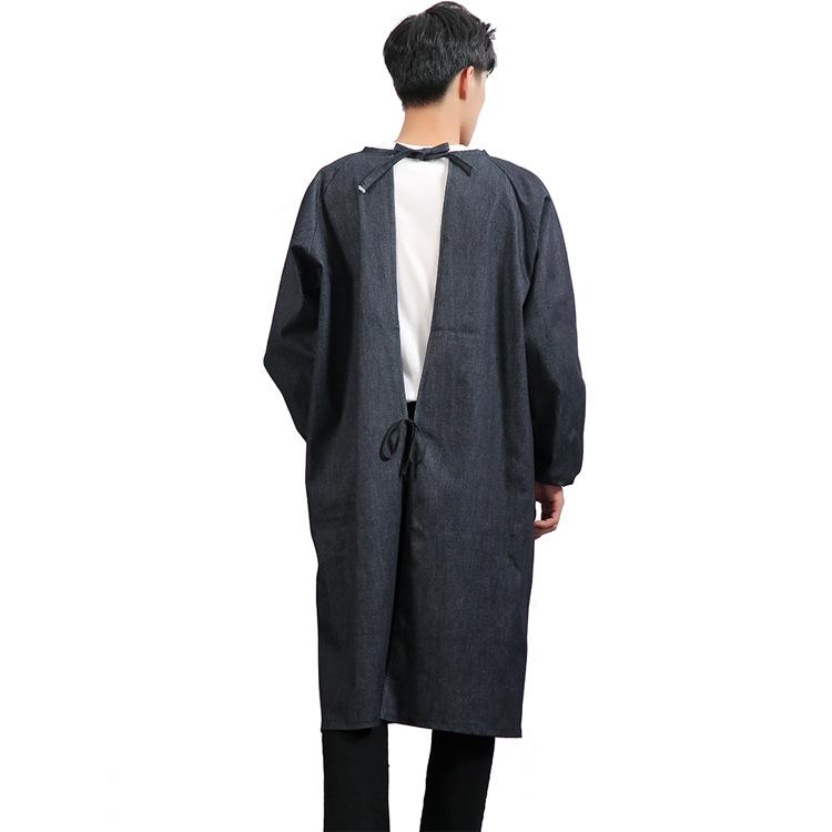 Unisex Reversible Long Denim Coat & Apron: Wear-Resistant, Long-Sleeved, Back Tie, Loose Fit