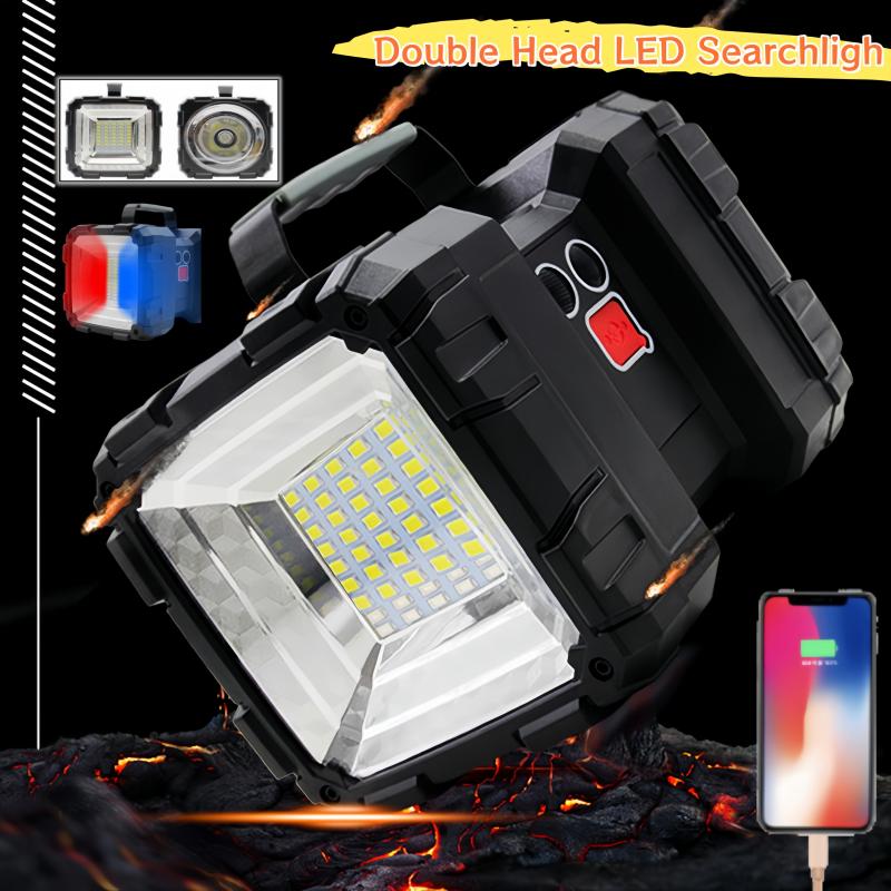 Double Head Handheld Searchlight 4000mAh USB Rechargeable LED Super Bright Flashlight 1200LM High Power Floodlight For Fishing C