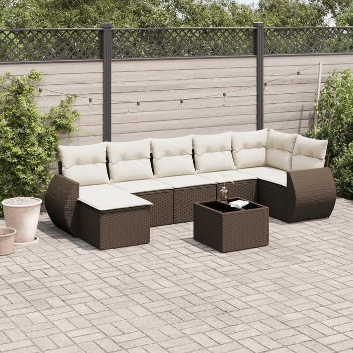 VidaXL Garden Lounge Set with Cushions 8 Pcs, Sofas with Backrest, Furniture Set, Patio Terrace Furniture, Brown 3221692
