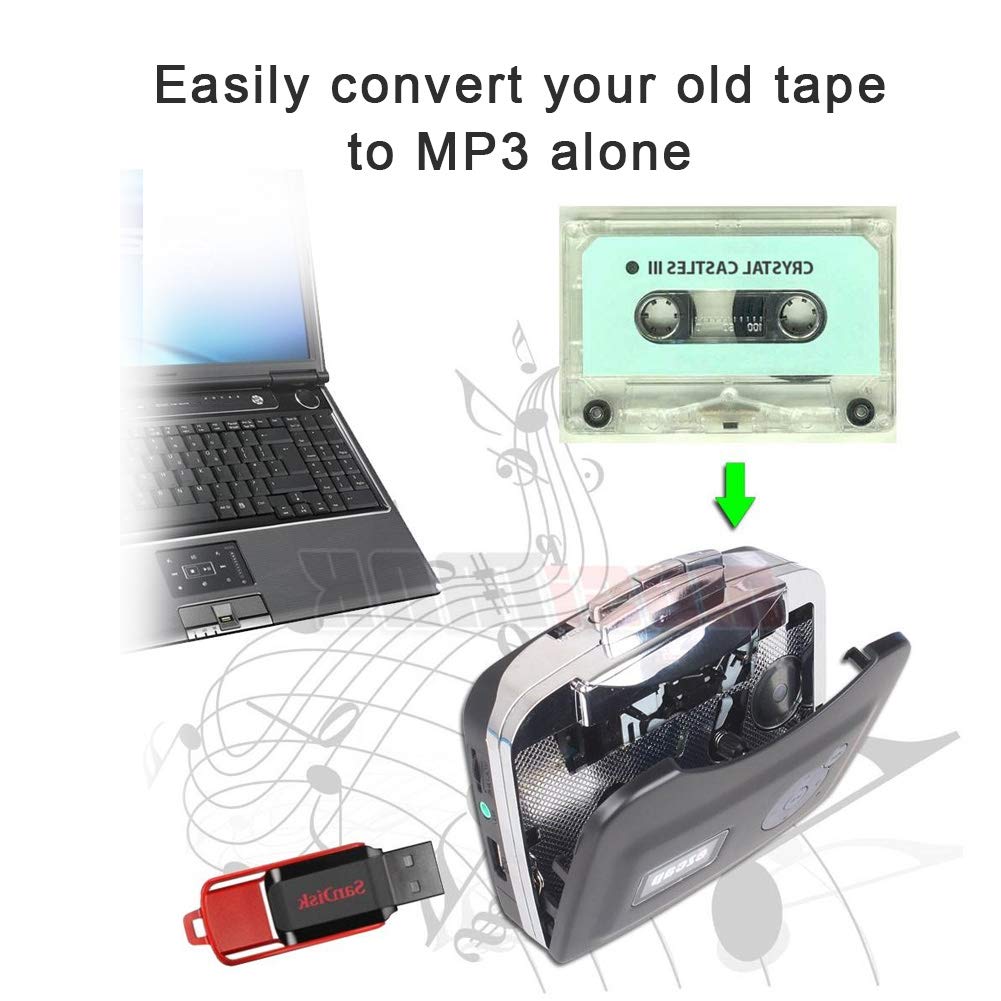 Cassette Machine Portable Cassette To MP3 Converter Stereo USB Cassette Digital Tape with MP3 Headphones Fast Conversion