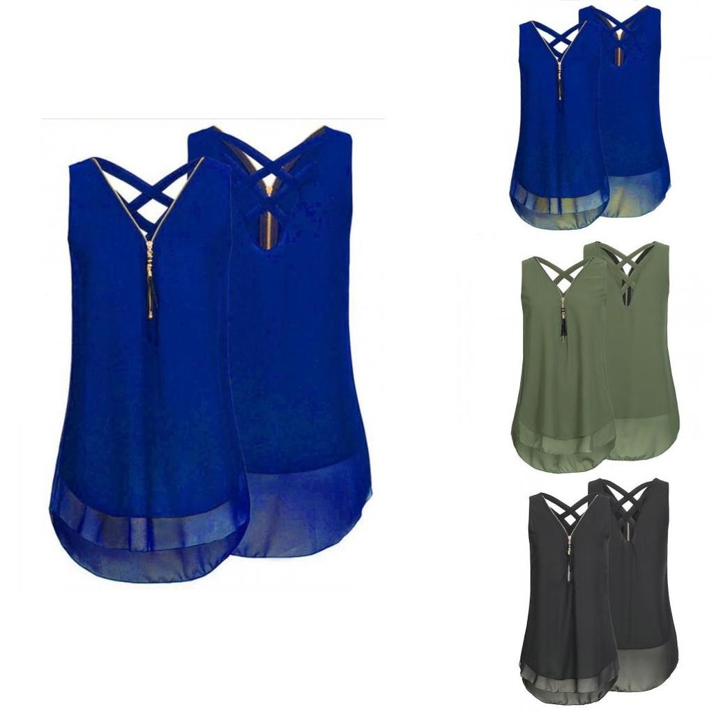 Stylish Women Sleeveless Vest With Cross Back Design And Convenient Front Zipper For Plus Sizes
