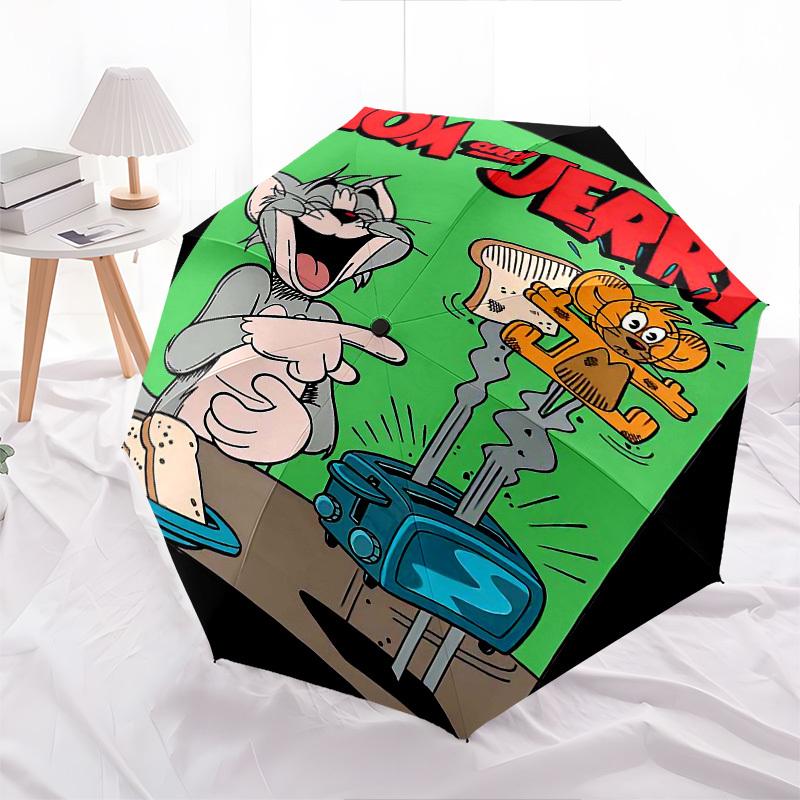 1pc Tom and Jerry Automatic Open Close Umbrella with 8-Rib Windproof Canopy Compact Portable Travel Umbrella10276