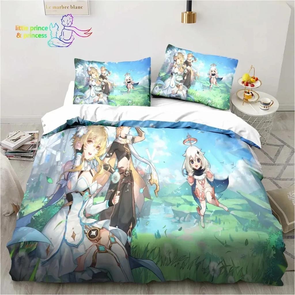 Genshin Impact  Anime Printed Bedding Set Single Twin Full Queen King Size Bed Set Adult Kid Bedroom Bedding Gift