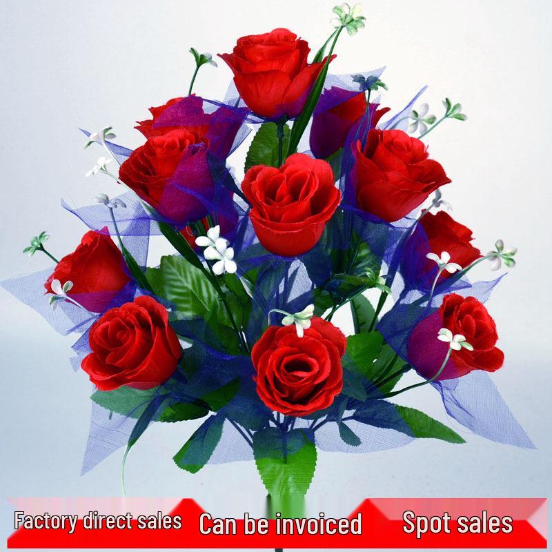12-Head Rose Artificial Flower Arrangement for Weddings and Home Decor - Ideal for Living Room, Tea or Coffee Table Display
