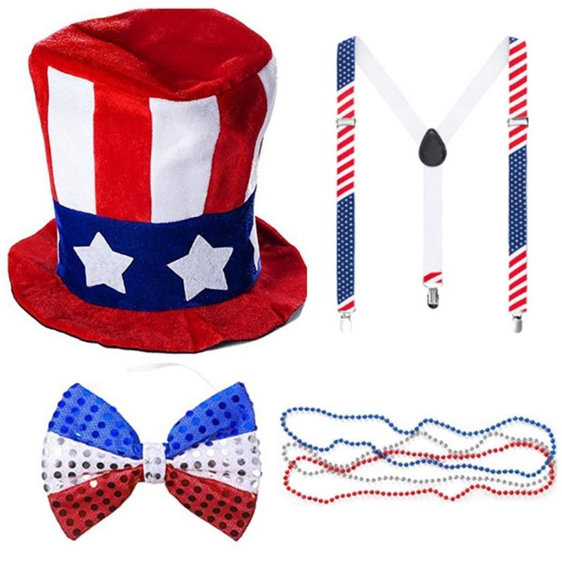 Uncle Patriotic Dress up Outfit for July Fourth Celebration Uncle Costume Forth of July Hat with Bowtie Suspenders