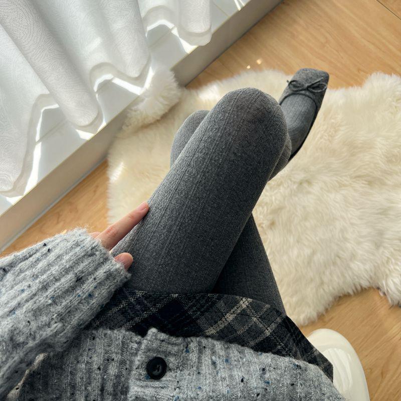 Cremeweiß Hohe Taille Haferflocken Lolita Zopfmuster Strumpfhose - Plus Samt Dick, Bauchkontroll-Leggings für Herbst/Winter