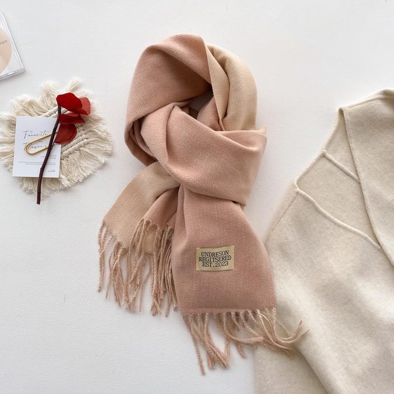 Double-Sided Solid Color Scarf Women Winter Thick Faux Cashmere Wrap Shawl With Tassels Chic Elegant Neck Warmer