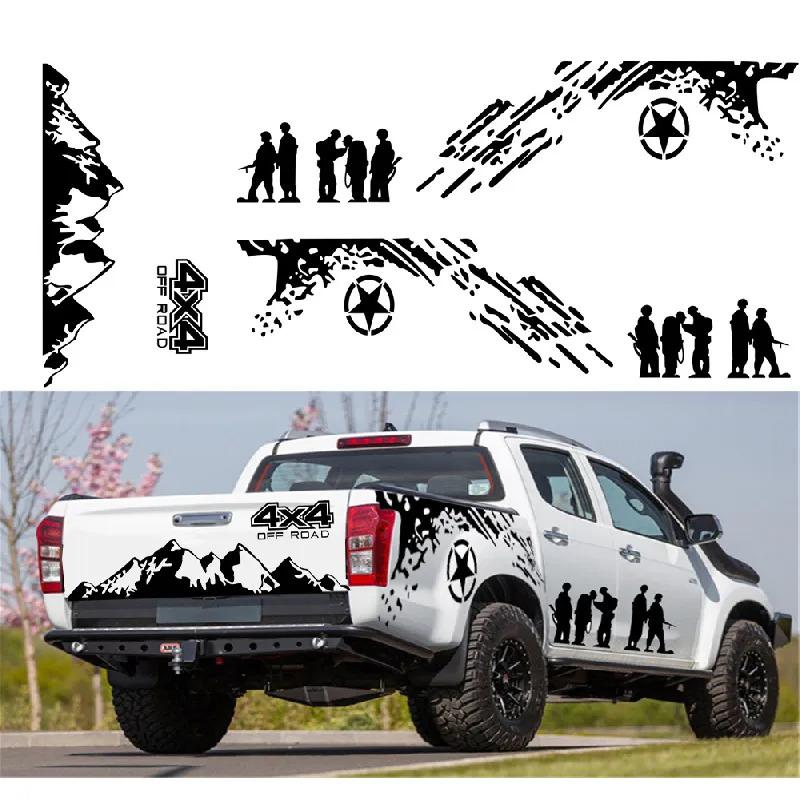 

2 Pcs Car Pickup Body Side Rear Tailgate Black Vinyl Graphics Decal Stickers New