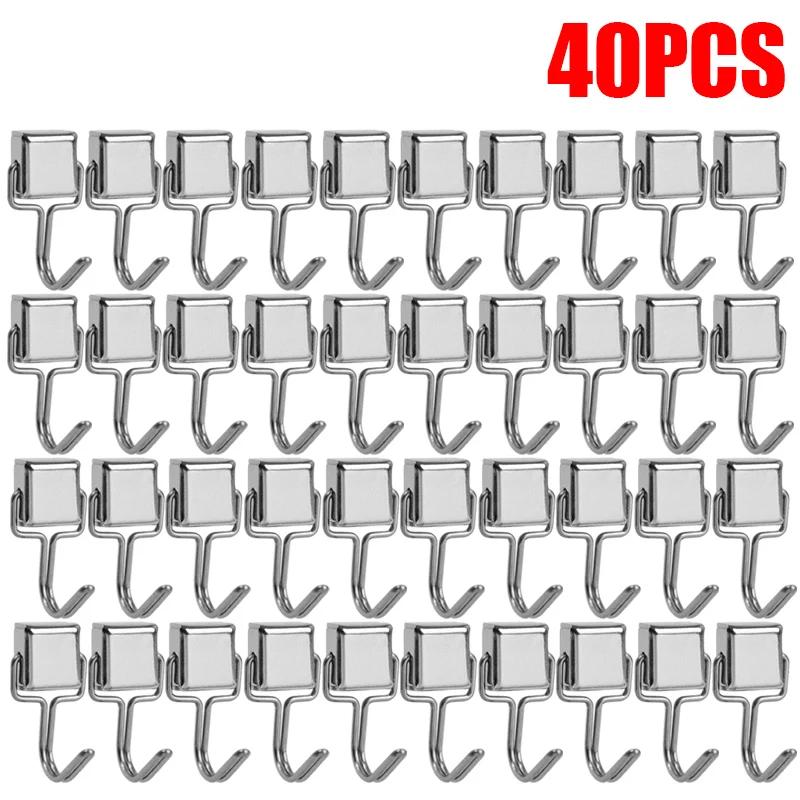 40/1PCS Strong Magnetic Hook Silver Rotating Hooks Neodymium Wall-mounted Magnet Hanger Bathroom Refrigerator Hanging Tools