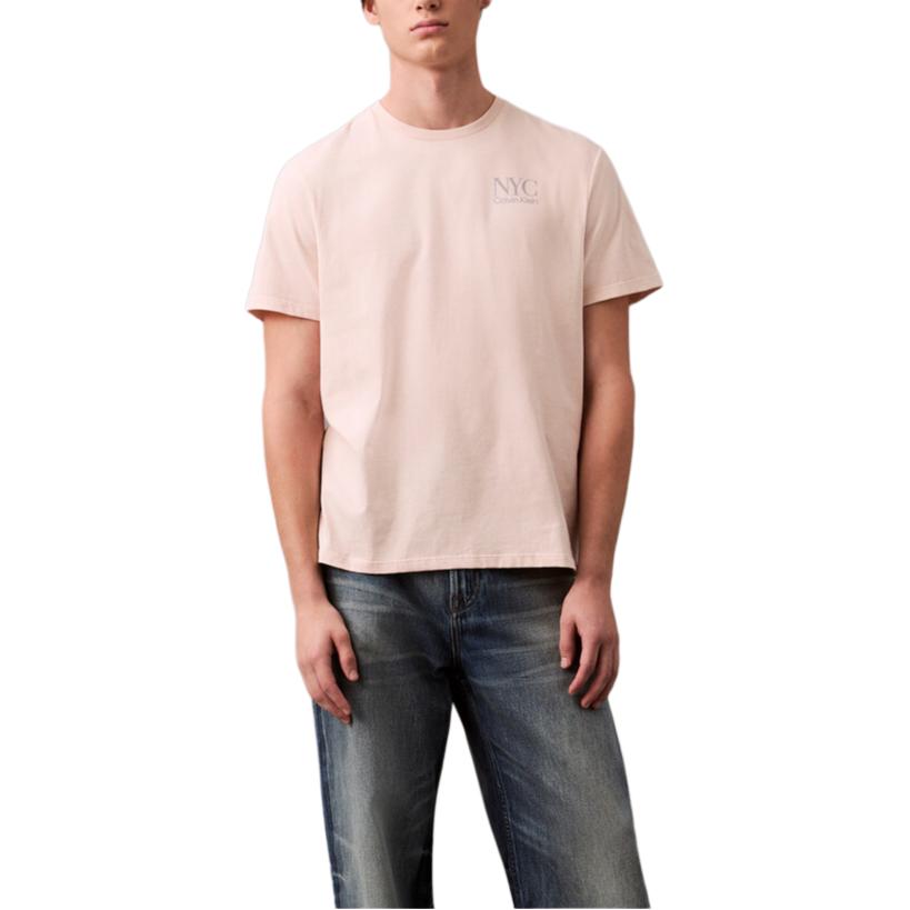 Calvin Klein Minimalist Comfortable Versatile Casual Embroidered Back Short Sleeve T-Shirt Men Tops Silver Peony 4RB813G-LN4