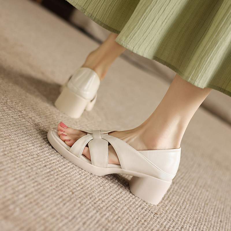 Krazing Pot Mikrofaser Mode Dicke Mittlere Absätze Peep Toe Schuhe Europäisches Design Sommer Größe 43 Größe 42 Plateau Damen Sandalen