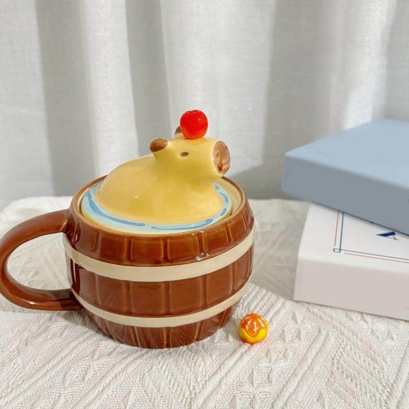 Cartoon Milk Teas Cups with Handle Ceramic Coffee Mug Lovely Capybara Coffee Cups Birthday Gift for Women and Men