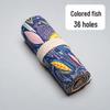 Colorful Fish Canvas Pencil Case - 36/48/72 Holes Roll-up, Large Capacity, Stationery Bag