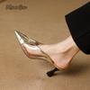 High Heel Slippers for Women Outwear Transparent Splicing Pointed Toe Korean Style Slip-On Shoes Summer Heeled Sandals