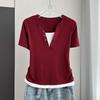 Plus Size V-Neck Short Sleeve Top With Standard Shoulder Slim Fit Lightweight Summer Tee Versatile Breathable Soft Material Flattering Slim Women Top