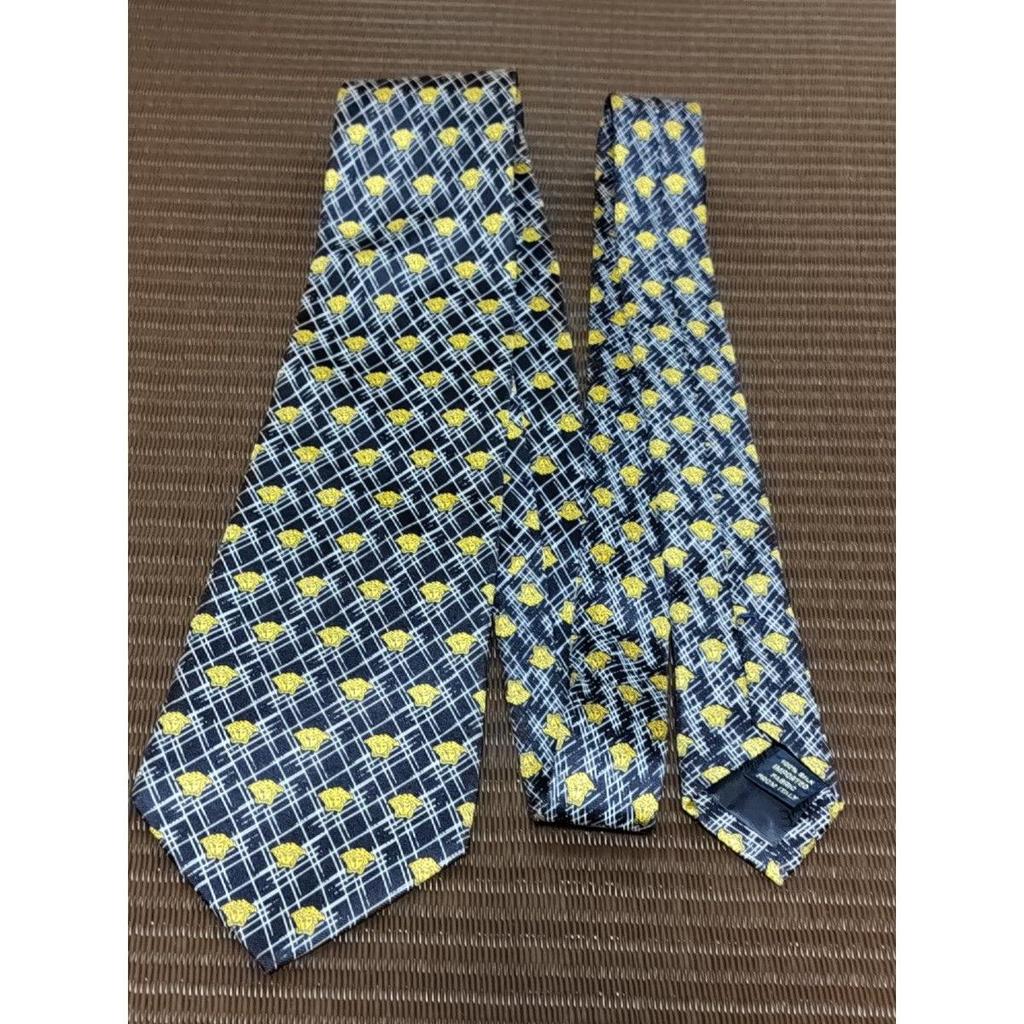 Used VERSACE tie navy yellow all-over pattern check pattern business regular tie