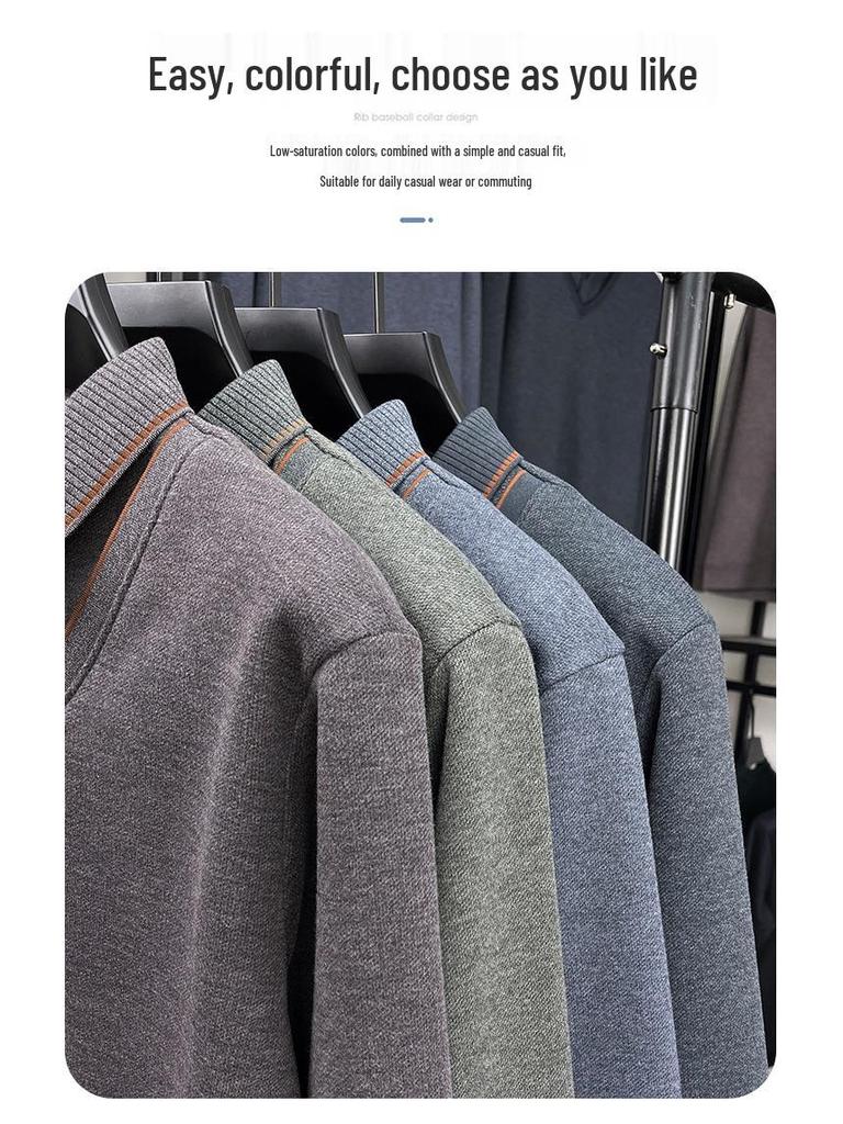 Herren Herbst/Winter Verdickter Samt Wolle Revers Zweiteiliger Lagenpullover für Mittleres und Älteres Alter