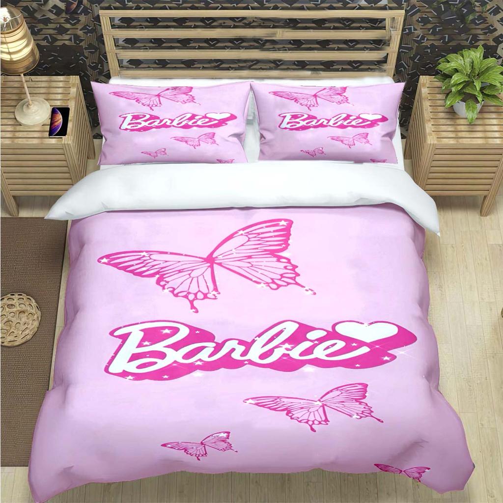 Hot Fashion Barbie Cartoon Print Bedding Sets Bed Supplies Set  Comforter Set  Teens Girls Cartoon Twin Single Kid Luxury Gift