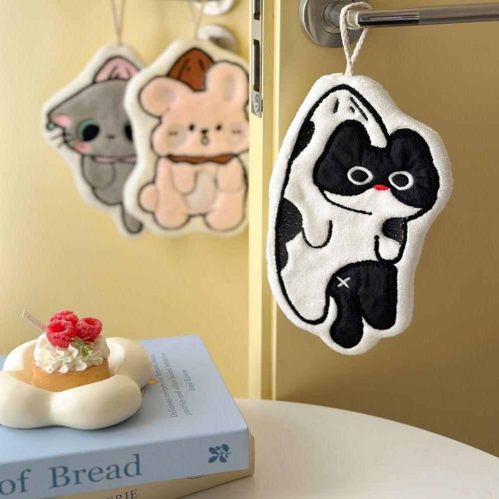 New Cartoon Hand Towel Cute Cat Soft Bathroom Kerchief Strong Water Absorption Coral Fleece Washcloth Kitchen
