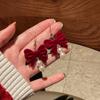 New Fashionable Flocked Earrings, Silver Needle Bow Earrings, High-end Feeling, Niche Red Earrings